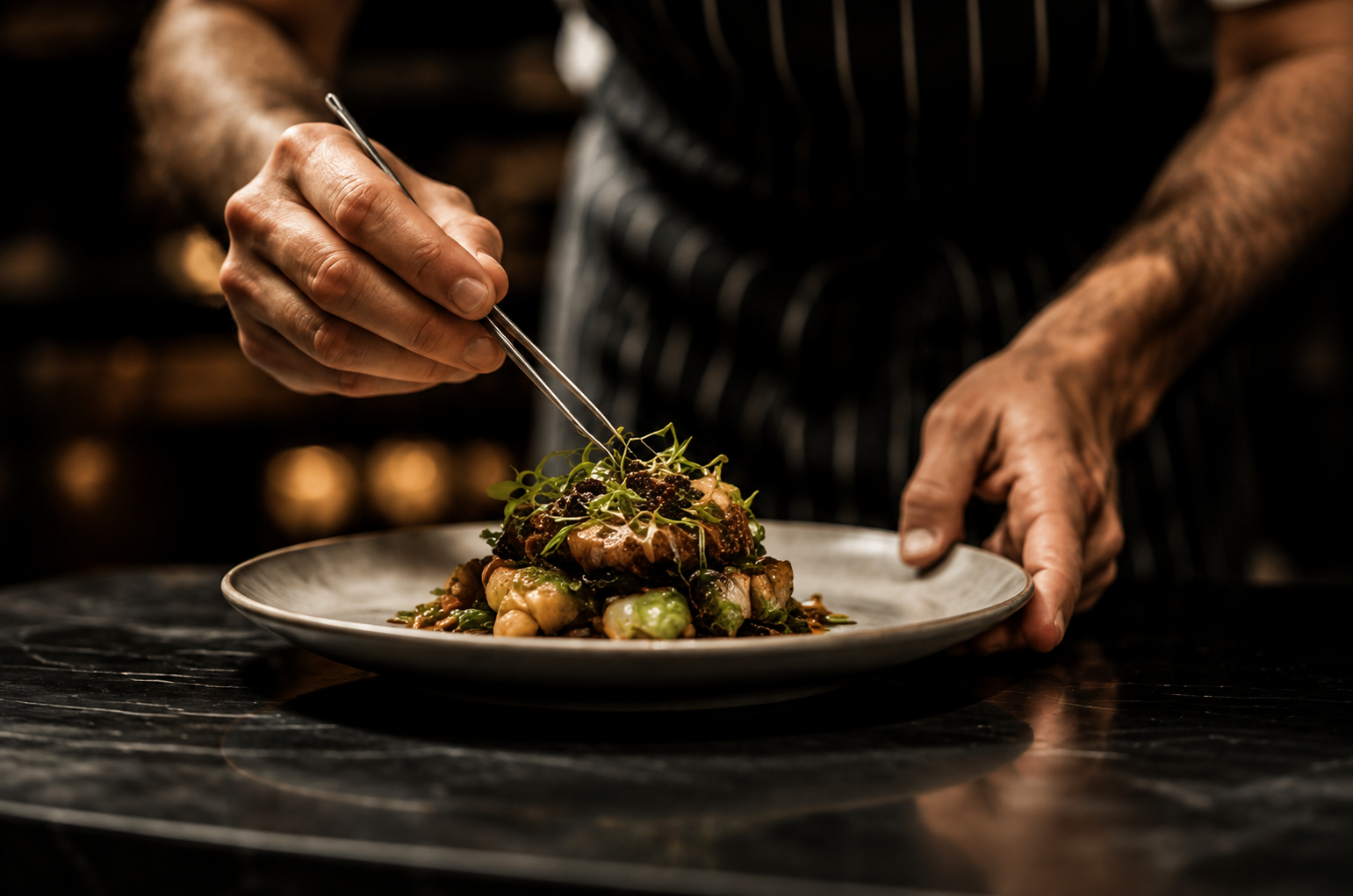 Chef plating a dish